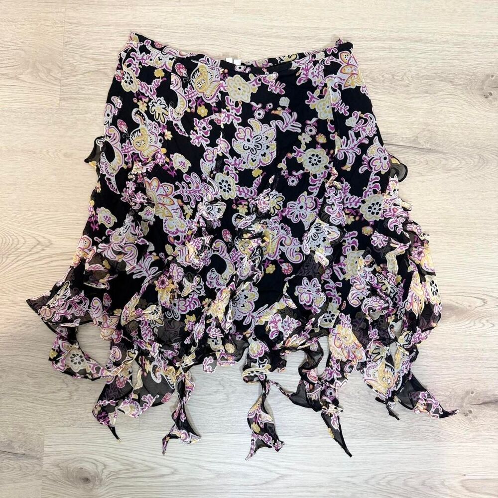 Black Floral Ruffle Mini Skirt